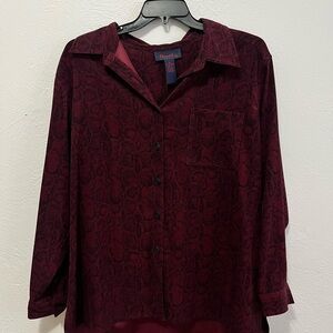 Dark Red Collar Snake Patterned Button Up Men's Shirt